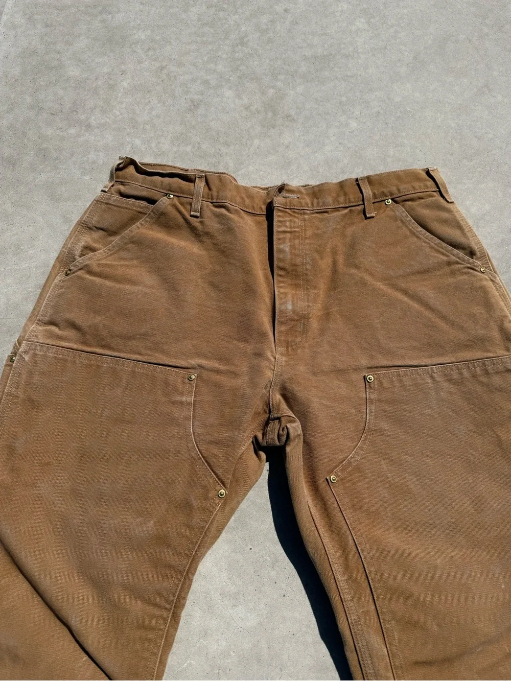 Men's USA made Carhartt double knee Carpenter Work Pants in Brown